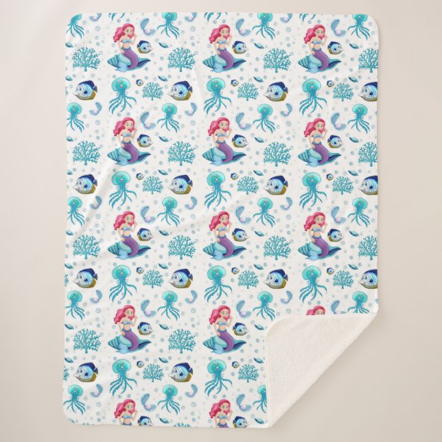 Mermaid Pattern Sherpa Blanket (Front)