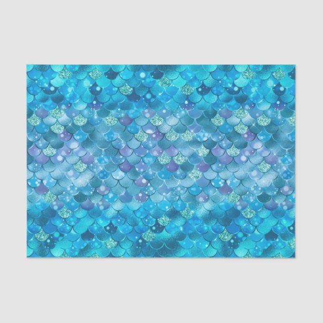 Mermaid Pattern Turquoise Blue Scales Design Art Tissue Paper (Front)