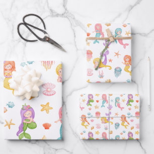 Mermaid Pattern Wrapping Paper Sheet