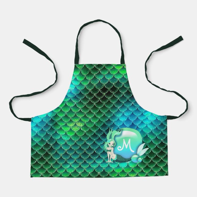 Mermaid Pearls and Scales Green ID600 Apron (Front)
