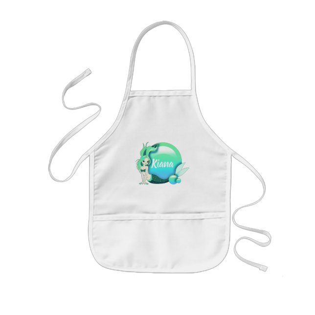 Mermaid Pearls and Scales Monogram Green ID600 Kids Apron (Front)