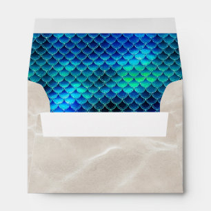 Mermaid Pearls and Scales Pattern Blue ID600 Envelope