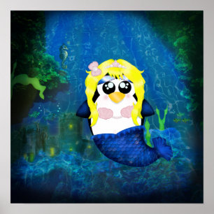 Mermaid Penguin Poster