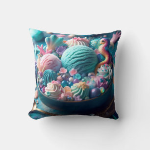 mermaid perfect ice cream bowl colorful blue pink throw pillow