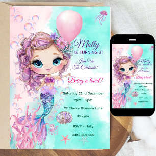 Mermaid Personalized Birthday Invitation