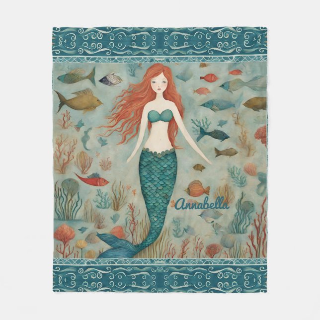 Mermaid Personalized Fleece Blanket (Front)