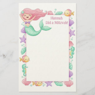 Mermaid Personalized Mitzvah Note Stationery