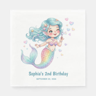 Mermaid Personalized Name and Birthdate Napkin