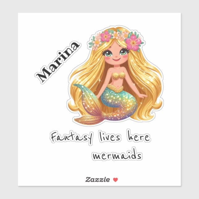 Mermaid personalized name sticker set  (Sheet)