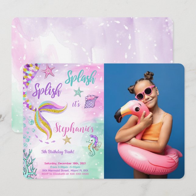 Mermaid Photo Invitation (Front/Back)