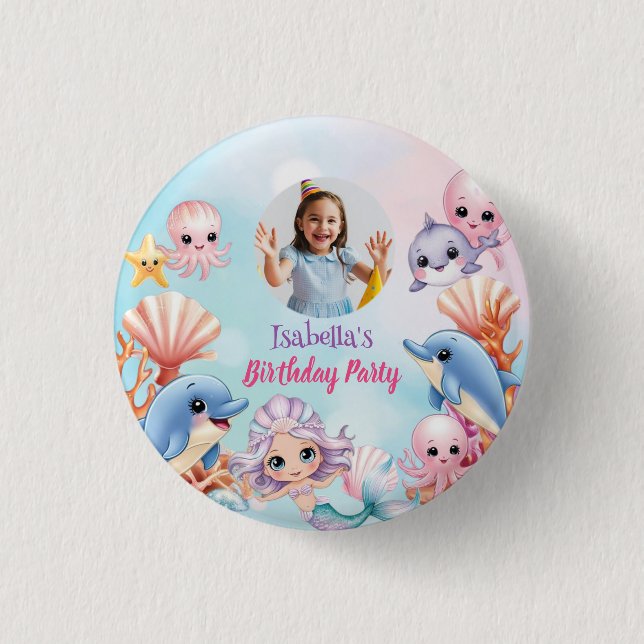 Mermaid Photo under the sea birthday 1 Inch Round Button (Front)
