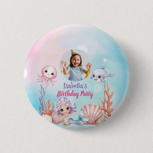 Mermaid Photo under the sea birthday 2 Inch Round Button