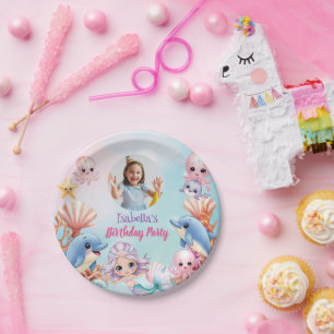 Mermaid Photo under the sea birthday Paper Plate