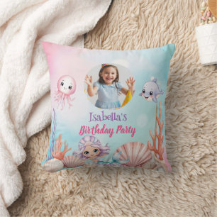 Mermaid Photo under the sea birthday Throw Pillow