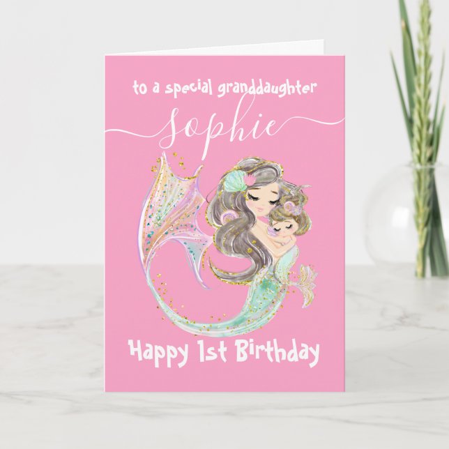 Mermaid Pink Birthday Under The Sea  Card (Front)