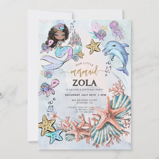 Mermaid Pink Blue Invitation Anniversaire (Devant)