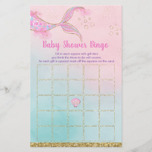 Mermaid Pink Gold Baby Shower Bingo Game
