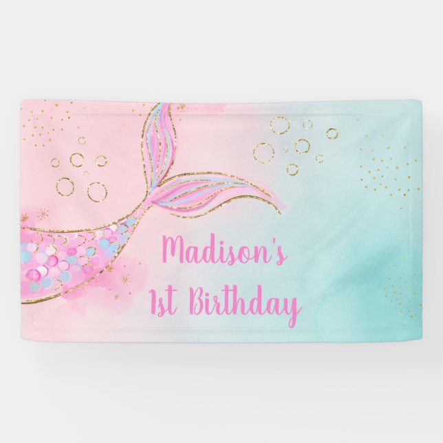 Mermaid Pink Gold Birthday Banner (Horizontal)