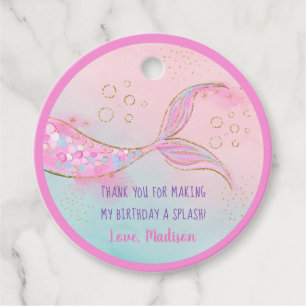 Mermaid Pink Gold Birthday Favour Tags