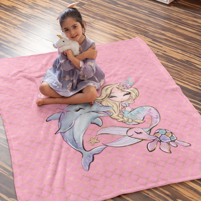 Mermaid Pink Gold Cute Girl Bedroom Kids Fleece Blanket (Mermaid Pink Gold Cute Girl Bedroom Kids Fleece Blanket
)