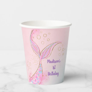 Mermaid Pink Gold Under The Sea Birthday Paper Cups