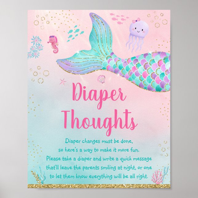 Mermaid Pink Gold Under The Sea Diaper Thoughts Poster (Front)