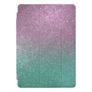 Mermaid Pink Green Sparkly Glitter Ombre iPad Pro Cover