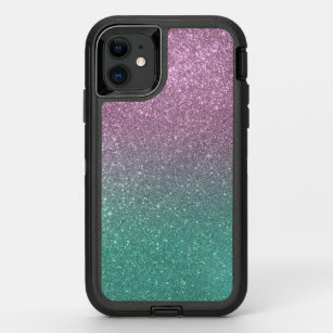 Mermaid Pink Green Sparkly Glitter Ombre OtterBox Defender iPhone 11 Case
