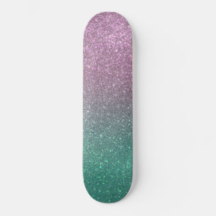 Mermaid Pink Green Sparkly Glitter Ombre Skateboard