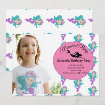 Mermaid Pink Purple Birthday Party Invitation