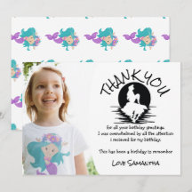 Mermaid Pink Purple Birthday Party Thank You