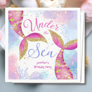 Mermaid Pink Purple Girls Birthday Party Napkin