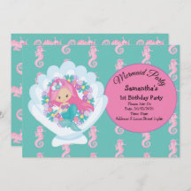Mermaid Pink Purple Invitation de fête d'anniversa