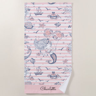 Mermaid Pink Stripe Beach Towel