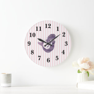 Mermaid Pink Stripe Preppy Large Clock