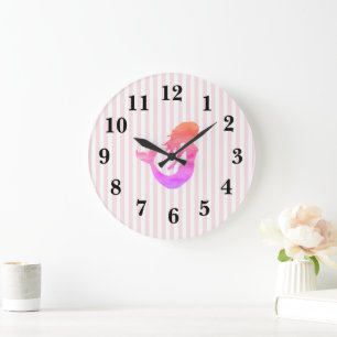 Mermaid Pink Stripe Preppy Large Clock