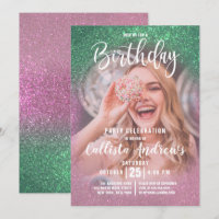 Mermaid Pink Triple Glitter Ombre Photo Birthday