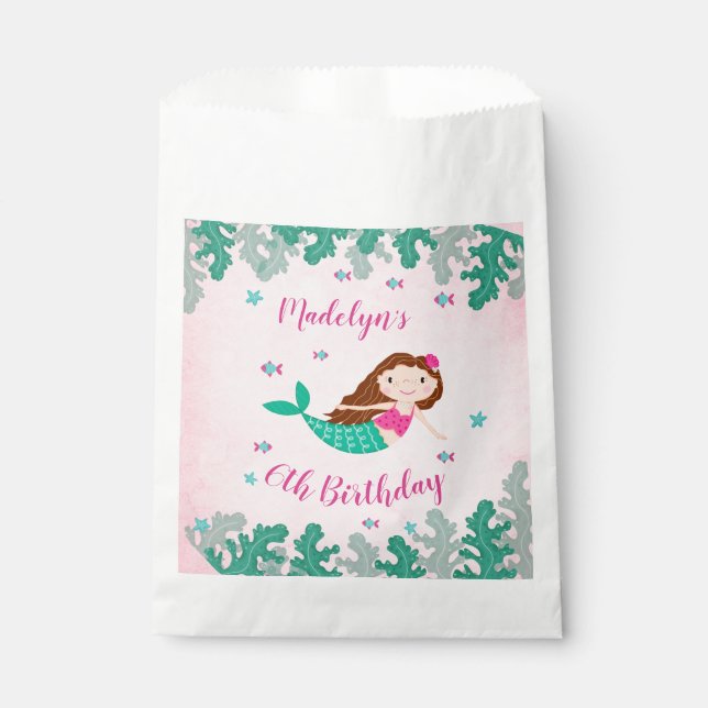 Mermaid Pink Under The Sea Birthday Favour Bag (Front)