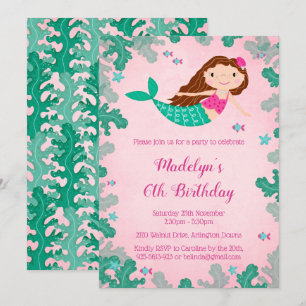 Mermaid Pink Under The Sea Birthday Invitations