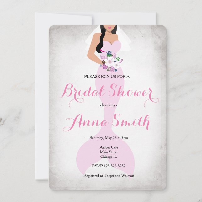 Mermaid Pink vintage bridal shower invite pink (Front)