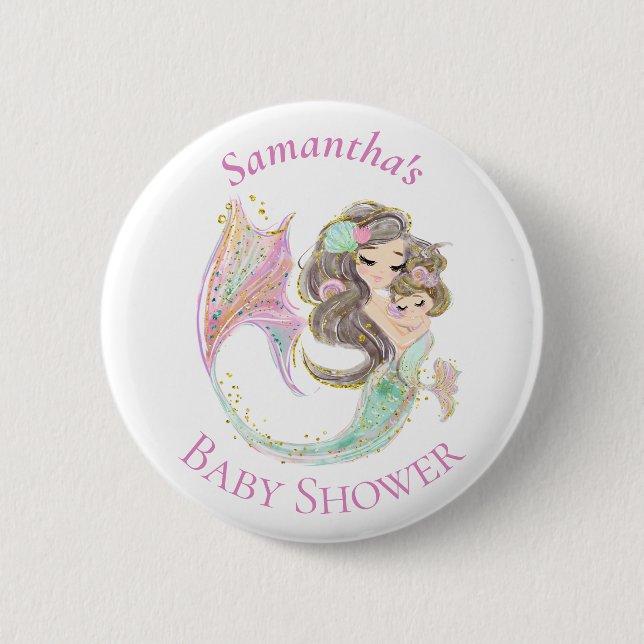 Mermaid Pink White Baby Shower   Button (Front)