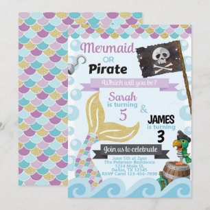 Mermaid Pirate Anniversaire Fête Invitation