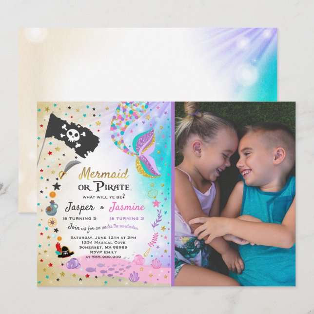 Mermaid Pirate Anniversaire Invitation Fête des fr (Devant / Derrière)