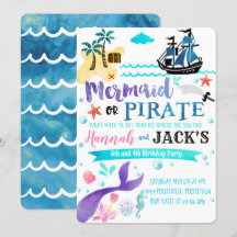 Mermaid Pirate Anniversaire Invitation Party Dual