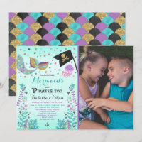Mermaid & Pirate Birthday Sibling Boy Girl Invite