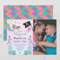 Mermaid & Pirate Birthday Sibling Boy Girl Invite