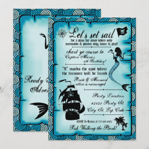 Mermaid, Pirate Party Invitations
