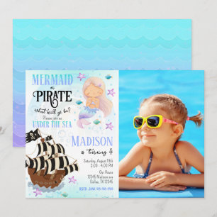 Mermaid & Pirate Party Under the Sea Birthday  Invitation