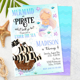 Mermaid & Pirate Party Under the Sea Birthday  Invitation