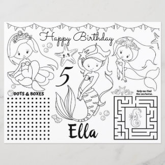 Mermaid Placemats, Mermaid activity colouring shee